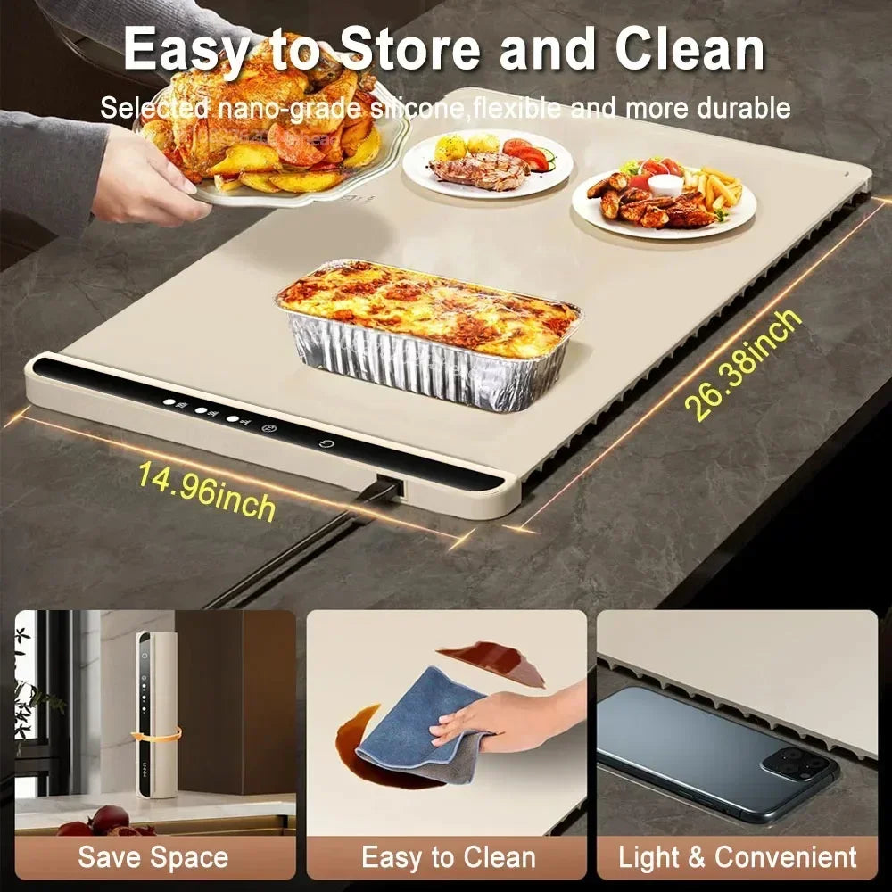 Electric Warming Tray Food Warmer Mat Foldable Coffee Warming Pad for Food Portable Electric Warming Tray Silicone Warmer Plate